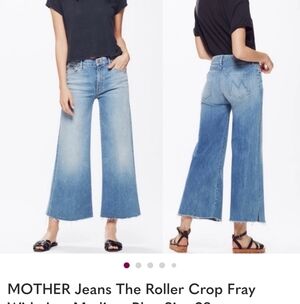 MOTHER Jeans The Roller Crop Fray Wide Leg Medium Blue Size 26